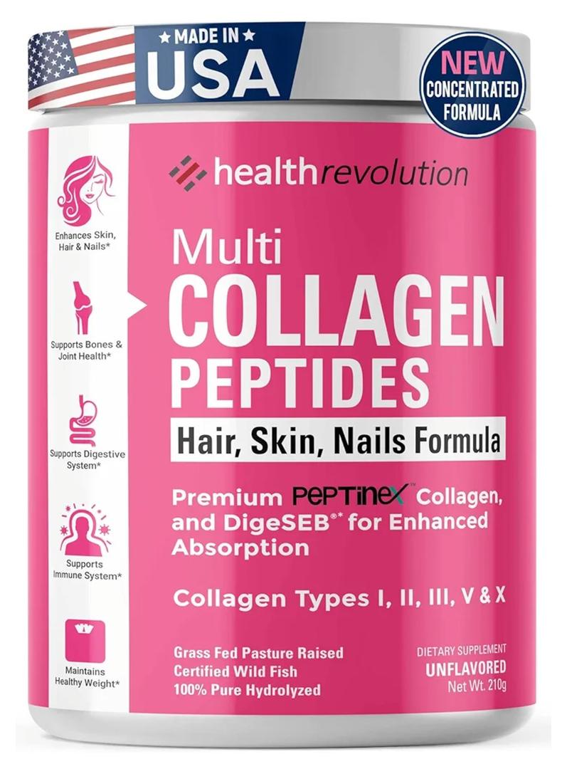 Multi Collagen Peptides Powder – Types I, II, III, V, X, Hydrolyzed Collagen for Women, 99% Absorption, Skin Hair Nails Joints, Triple Refined - No Clumping, Non-GMO, Gluten Free, Grass Fed Unflavored