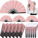 24 Pcs Large Folding Hand Fans for Line Dancing, Fan with Bag Clapping Popping Raves Fans Bulk for Wedding Festival EDM Club Party Decoration (Rose Gold)
