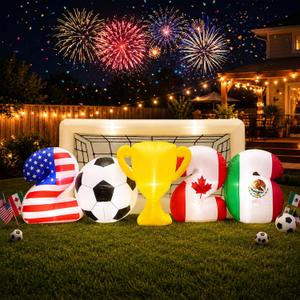 7FT Long Soccer World Cup Inflatables Decorations,2026 Giant Soccer Football Party Decorations,Football World Cup Trophy Blow Up with LED Lights,Inflatable Soccer Party Decor for Yard Garden Lawn