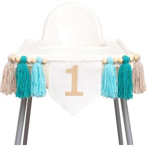 The Big One Highchair Banner - Sea Blue High Chair banner, Surf Beach First Birthday Decor Tassel, Under the Sea 1st Birthday High Chair Banner for Cake Smash, Photo Props
