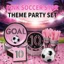 Havawish 350 Pcs 10th Soccer Birthday Party Decoration for Serves 50 Guests Pink Soccer 7" and 9" Plates Napkins Cup Knife Fork Spoon Disposable Tableware Set for Boys Girls Sports Birthday Party