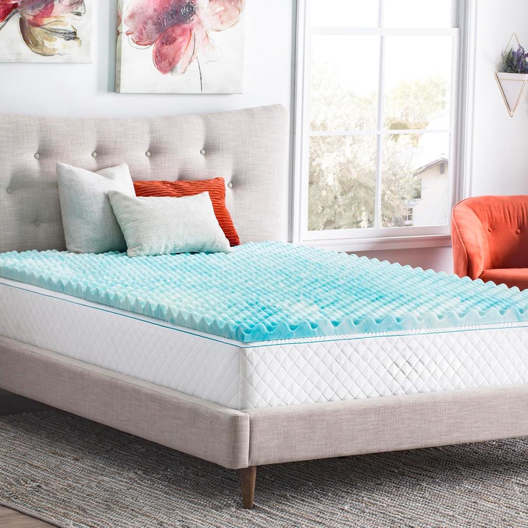 Linenspa 3 Inch Gel Memory Foam Mattress Topper Egg Crate Style, Reversible for two feels Promotes Airflow & Relieves Pressure Points King