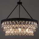 TOCHIC Crystal Chandeliers, 6-Light 3 Tiers Black Crystal Chandelier Light, Modern Farmhouse Luxury Light Fixture for Bedroom, Dining Room, Kitchen Island, Living Room, Entryway, 28"