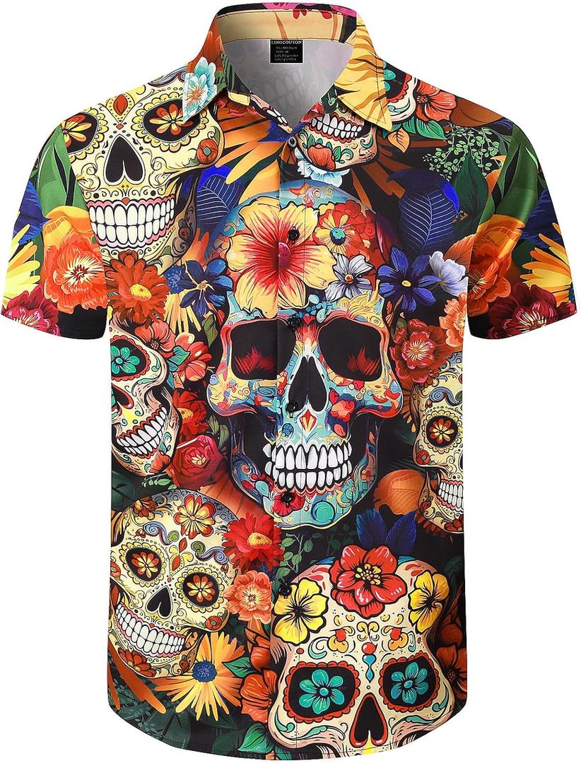 Men's Novelty Short Sleeve Button Down Shirts (Medium)