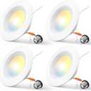Amico 4 Pack 5/6 inch 5CCT LED Recessed Lighting, Dimmable, 12.5W=100W, 950LM, 2700K/3000K/4000K/5000K/6000K Selectable, Retrofit Can Lights with Baffle Trim, IC Rated - ETL & FCC, White