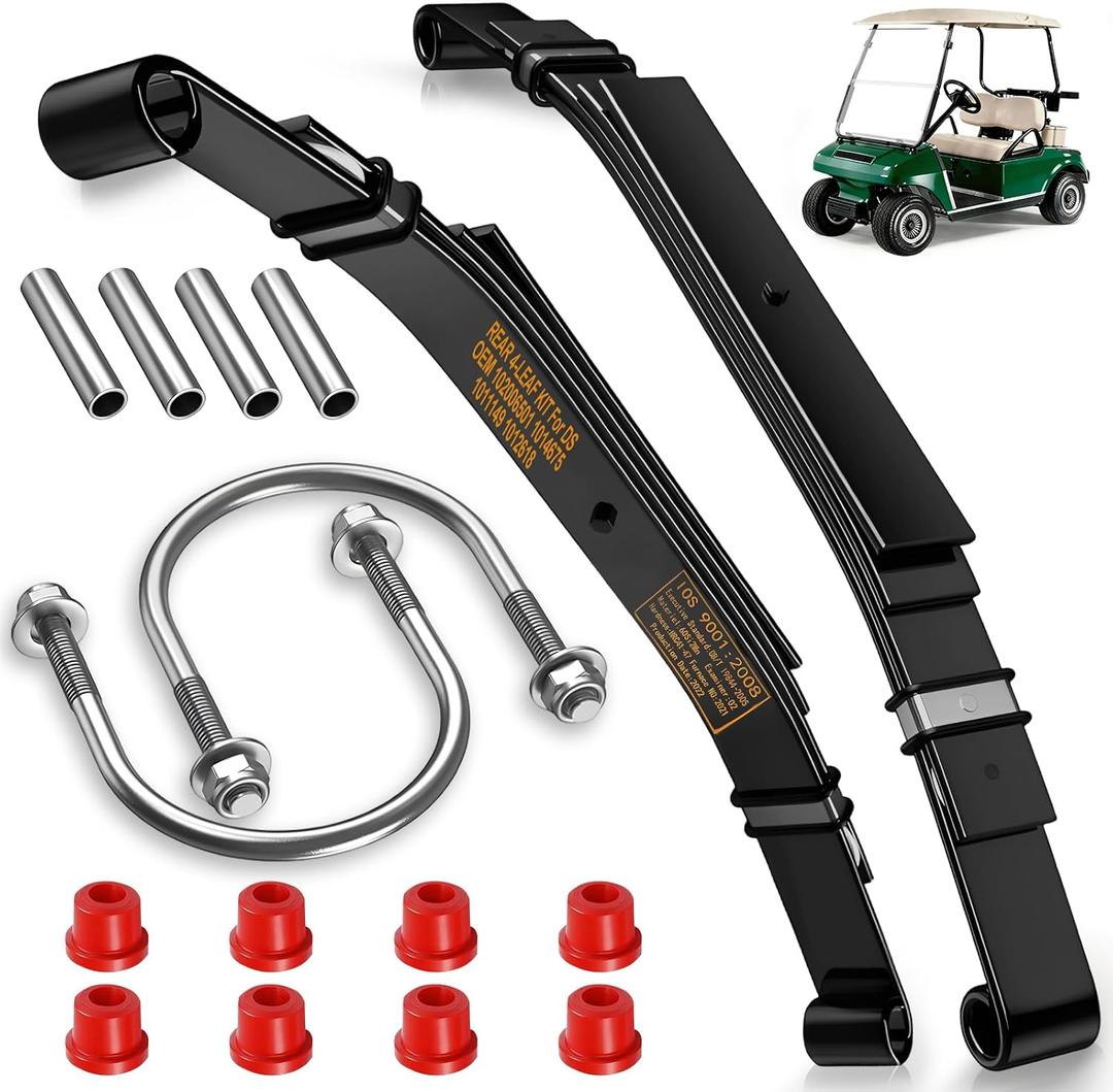 Upgraded Heavy Duty Rear 4-Leaf Springs Kit for Club Car DS 1981-Up Gas & Electric Golf Cart Suspension with Bushings Sleeves U-Bolts Replace OEM 102006501 1014675 Fixes Sagging Load Capacity, Fit Club Car DS 1981-Up Electric & Gas