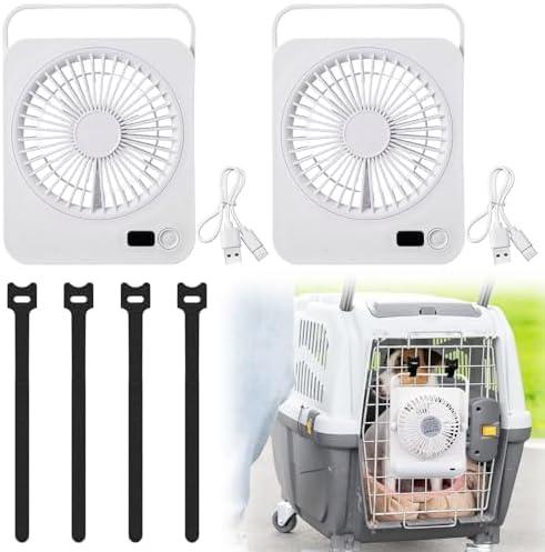 2 Pcs Pet Crate Fan for Cooling Dogs and Other Pets Quiet Portable Battery Kennel Fan 5 Cooling Speeds Battery Operated & USB Powered (Black), 7.6 x 3.5 x 1.4 inches