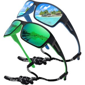 STORYCOAST Polarized Sports Sunglasses for Men Women Unbreakable Frame Cycling Fishing Driving (2pack Blue Mirror+green Mirror)