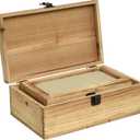 DECOR4SEASON Decorative Storage Boxes with Hinged Lid, 2 Pcs Memory Box for Keepsakes, Wooden Treasure Chest Box, Large Vintage Craft Box Trunk Basket for Men, Kids, Jewelry, (Linen Lid, White) (Natural Brown)