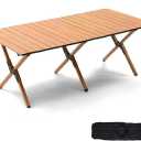 48Inch Folding Camping Table, Lightweight Roll-Up Table Aluminum Low Portable Picnic Table with Carrying Bag for Outdoor, Beach, Picnic, Backyards, BBQ and Party, Log Color