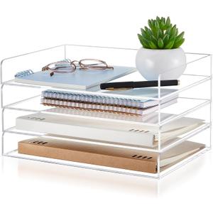 Harloon 4 Tier Paper Organizer Letter Tray Acrylic Desk File Organizer Heavy Duty Stackable Documents Clear Letter Paper Holder Sorter Office Tray for A4, Office Classroom Home File Pad Notebooks