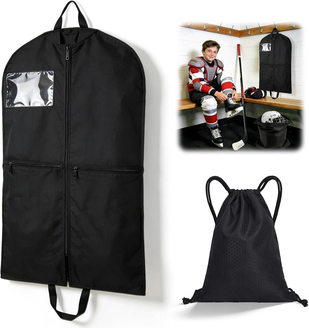 XANGNIER Hockey Jersey Garment Bag with Helmet Bag, Youth Hockey Accessory Gear Goalie Bags Organizer, Heavy Duty Equipment Bags for Storing Jerseys, Shoulder Pads, Elbow Pads, and Gloves, Black