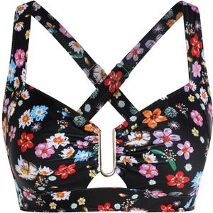 ZAFUL Women U-Wired Bikini Top Only- Ruched Cut Out Back-Cross Adjustable Straps Bathing Suit Top Only for Large Bust (Black, XL)
