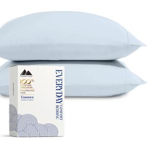 Mayfair Linen 100% Organic Cotton Percale Pillow Cases Standard/Queen Size Set of 2 - Percale Pillowcases Standard/Queen, Soft Cooling Pillow Cases for Sleeping, Cotton Pillowcovers - Light Blue