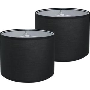 Black Lamp Shades Set of 2, Medium Drum Lamp Shade 13"Top x 13"Bottom x 10"High(Spider), Lampshades Replacement for Table Lamps Floor Lamps, Natural Linen Hand Crafted, Easy Assembly Required