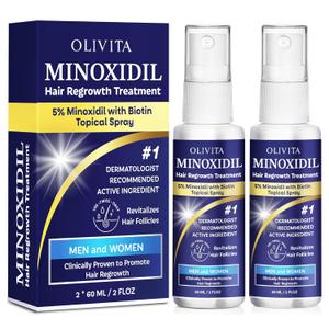 5% Minoxidil for Men and Women Hair Growth: Minoxidil Spray Hair Regrowth Treatment Serum with Biotin & Rosemary -Stop Hair Thinning and Hair Loss For Stronger Thicker Longer Hair (2.03 Ounce (Pack of 2))