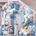 Dusty Blue Balloon Arch Garland Kit, 141 Pcs Sand White Baby Blue White Balloons for Baby Shower Decorations, Gender Reveal, Birthday, Wedding Decoration