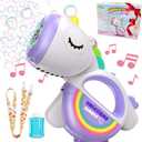 Bubble Gun for Kids with Handle & Strap, Portable 360°Leak Proof Unicorn Bubble Machine Gun for Toddles 1-3 4-8 Parties with Lights Music Auto Bubble Blower Gift for Boys Girls Pet Brithday Purple