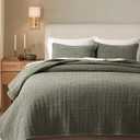 EverGrace Stonewashed 100% Natural Cotton Waffle Quilt Set King Size 3 Pieces, Durable, Textured & Substantial Bedding, Quilted Coverlet Bedspread with 2 Shams for All Seasons, Olive Green | Waffle Weave, 100% Cotton, Stonewashed, Box Stitch Design, Oeko-Tex Certified, Lightweight