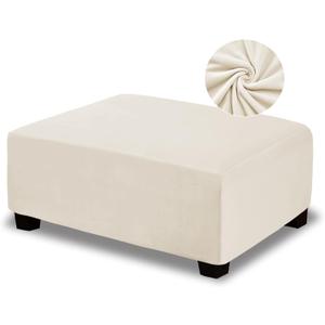 NeColorLife Velvet Ottoman Cover Rectangle Storage Ottoman Slipcover Thick Stretchable Footrest Stool Covers with Elastic Band (Medium Size,Cream (with Warm Undertones)) (M Length: 27"-34",Width: 31"-40")