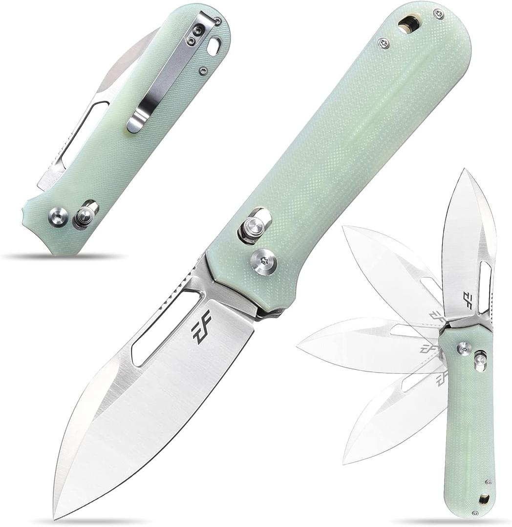 Eafengrow EF963 Folding Knife D2 Blade G10 Handle with Pocket Clip Axis Lock EDC Multitool Knives for Working Camping Outdoor (Jade)