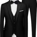 MAGE MALE Men's 3 Pieces Suit Elegant Solid One Button Slim Fit Single Breasted Party Blazer Vest Pants Set (Large, Black)