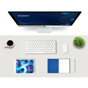 K KNODEL Large Office Leather Desk Mat, Mouse and Keyboard Pad, Computer and Laptop Mat, Desktop Protector and Cover, Writing Pad and Blotter (35.4"x17", White)