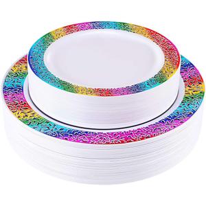 supernal 60pcs Gold Plastic Plates,Disposable Lace Plates,Rainbow Plastic Plates,Tie-dye Plates,Birthday Party Plates Include 30 Dinner Plates,30 Salad Plates,Perfect for Birthday,Party,Wedding