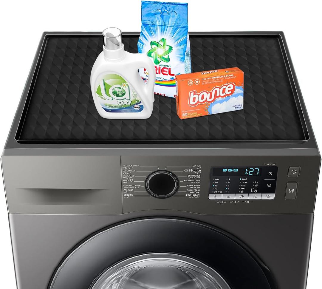 Washer and Dryer Top Protector Mat,23.6 x 19.7" Silicone Rubber Mat for Laudry Machine & Dryer,Non Slip Heavy Duty Waterproof Washable Top Cover Pad for Home Kitchen Laundry Room,Black