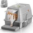 Stainless Steel Cat Litter Box with Lid, XL Large Enclosed High Sided Litter Box with Removable Lid, Carbon Filters -Odor Free, Easy Cleaning, Anti-Urine Leakage for Big Cats/Multiples-Grey