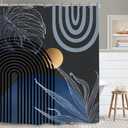 Yookeb Abstract Blue Mid Century Bathroom Shower Curtain 60W by 71H Inch Minimalist Aesthetic Modern Contemporary Plant Leaves Vintage Polyester Fabric 12 Plastic Hooks Waterproof Decor