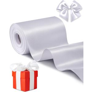 FAKILO White Satin Ribbon 4 Inch x 22 yd Wide for Grand Opening Business Cuttings Ceremony Bow Christmas Festival Decor