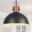 Black Pendant Light, 11.8" Hammered Metal Ceiling Hanging Light Fixture,Solid Wood Dome Pendant Lighting,Modern Industrial Chandelier for Kitchen Island, Dining Table, Restaurant, Farmhouse, Hallway