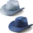 Western Cowboy Cowgirl Hats for Women Men Denim Party Vintage Wide Brim Fedoras Hat Retro Beach Cowboys Sun Hat S