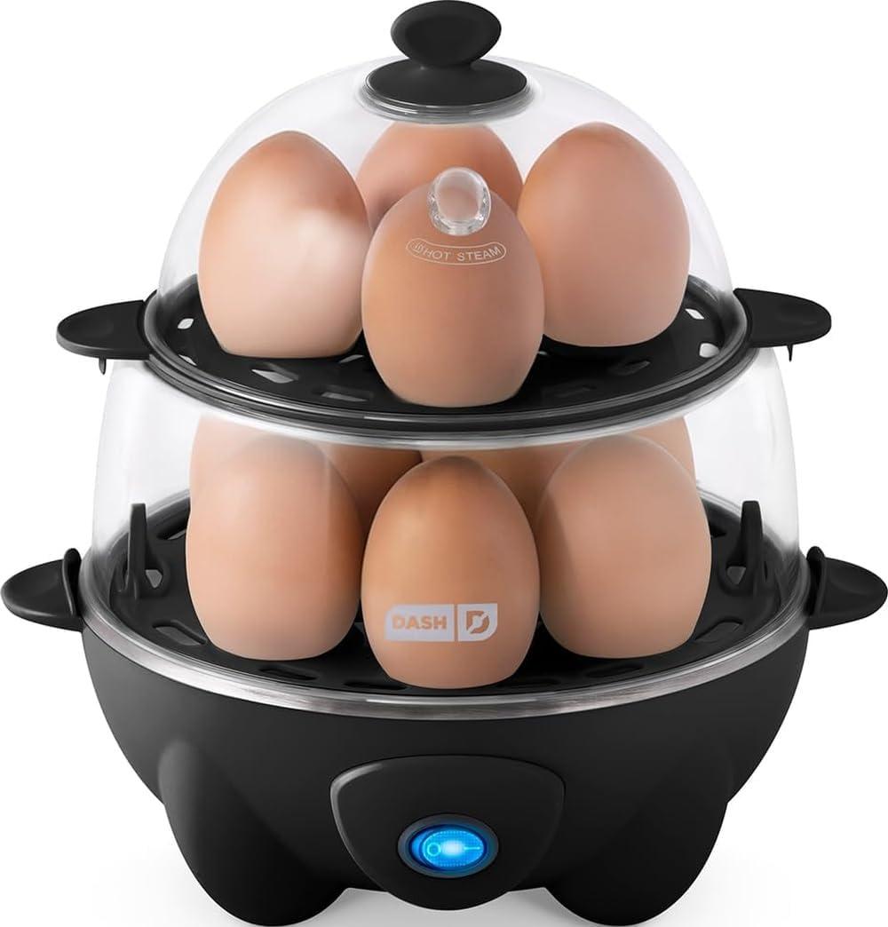 Dash Deluxe Egg Cooker  Boiler, Poacher & Steamer  Includes Measuring & Recipe Guide  Dishwasher Safe  BPA Free  Holds 12 Eggs, Black