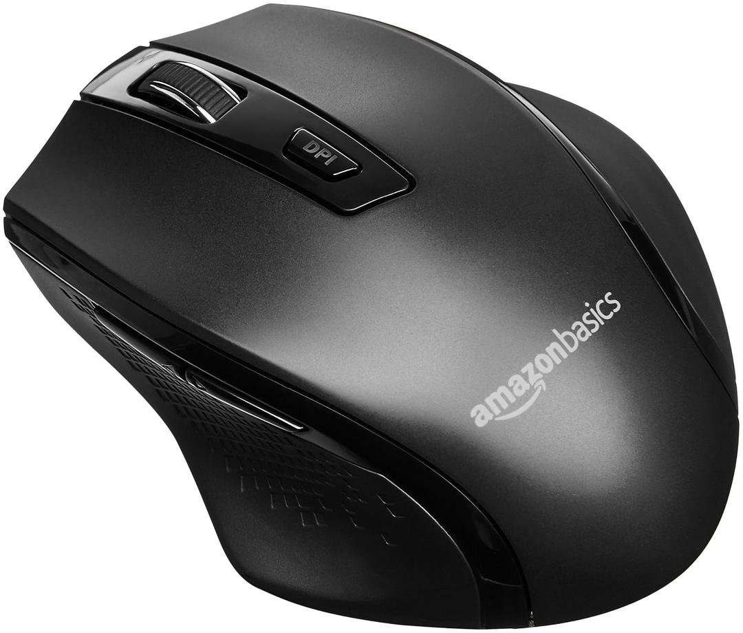 Amazon Basics Ergonomic Wireless Mouse, DPI Adjustable, Black, Pack of 20 Units