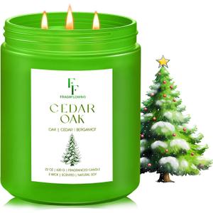 Cedar Oak Large Christmas Tree Candle, 3-Wick 22oz Long Lasting Scented Candle, Natural Soy Wax Aromatherapy Candle for Home, Holiday Candle Gifts for Women Men