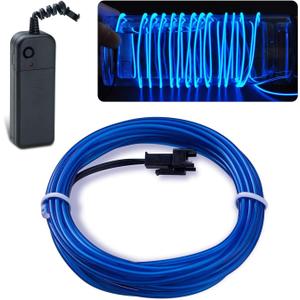 lychee EL Wire Neon Glowing Strobing Electroluminescent Light El Wire,Battery Pack for Parties, Halloween Decoration (Blue, 15ft)