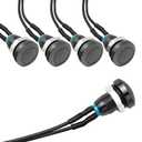 APIELE Metal Push Button Switch Momentary SPST 1NO 2A 36V AC/DC with 8mm/0.3 Inch Mounting Holes 5PCS Pre-Wired Brass Plated Colors IP65 (Black, 8mm)