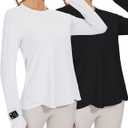Blingfit Women's Workout Tops Long Sleeve Running Hiking Athletic Gym Shirts Lightweight UPF50+ UV Rash Guard Sun Protection (Medium, Black & White) 2 Pack