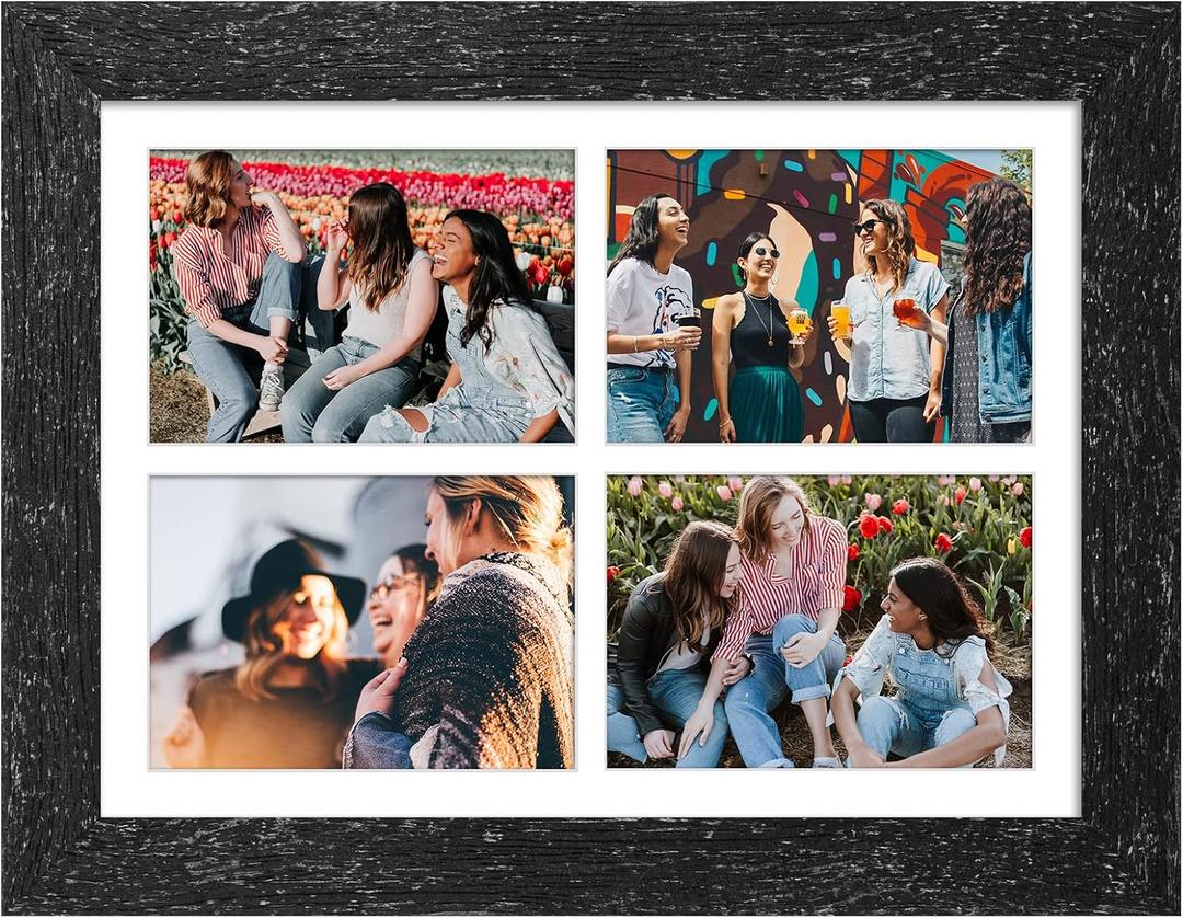 11x15 Picture Frame Display 4 opening 5x7 Picture Frame Collage,Multi Photo Frame with Mat,Plexiglass,Horizontal and Vertical Formats for Wall Decor,Black Wood Grain