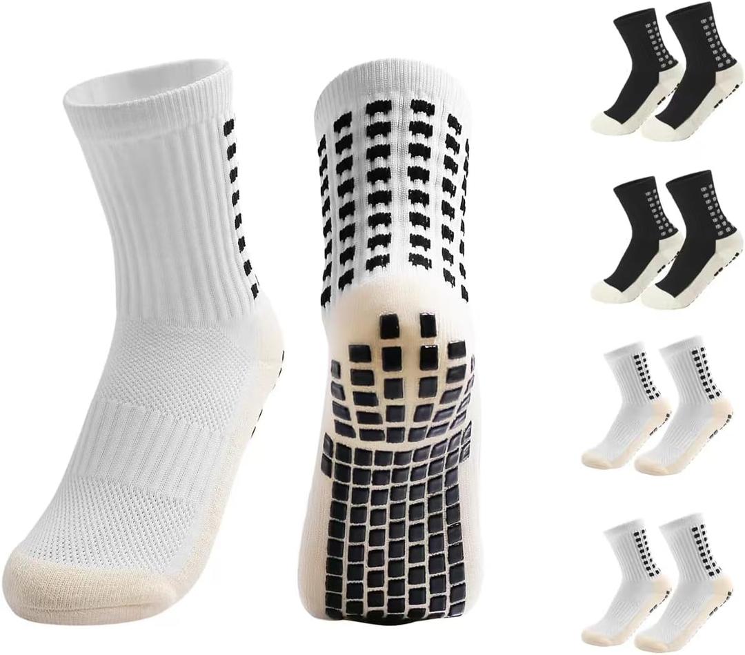 Yufree 4 Pairs Youth Grip Soccer Socks Grip Socks Kids Boys Girls Athletic Sport for Baseball Football Basketball (One Size, Whiteblack)