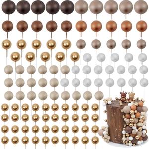 115 PCS Ball Cake Toppers - Mini Balloon Cake Decorations Foam Ball Cupcake Picks DIY cake Insert Toppers for Birthday Party Wedding Baby Shower - Brown Theme