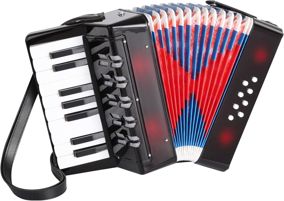 kids Accordion Mini Accordion 17 Piano key 8 Bass Button Accordian Education Musical Instrument for Beginner (Black)