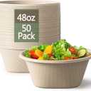 50 x Homestockplus 48 Oz Disposable Bowls - Heavy Duty and Compostable Bowl - Made from Sugarcane and Bamboo Fibers, Microwave Safe - Large Paper Bowl for Soup, Salad, Ramen, Popcorn, etc. [50/ Pack]
