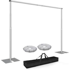 Heavy Duty Backdrop Stand, 8.5ft x 10ft Pipe and Drape Backdrop Stand Kit with Metal Flat Base, Adjustable Background Support System for Wedding Party Birthday Photoshoot Decoration - Silver