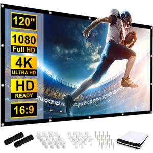 Azzuro 120 inch Projector Screen, Double Sided Washable Outdoor Projection Screens, 16:9 Foldable Anti-Crease Portable Projection Movies Screen for Camping Party, Home Theater, Office