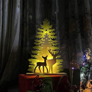 Lighted Christmas Tabletop Decorations,Supergorea,Wooden Christmas Tree and Deer Table Decor,LED Wood Craft Light 2AA Battery Powered 12.7 inch for Xmas Home Decoration (Indoor)
