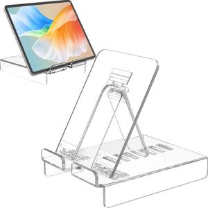 KTRIO Acrylic Tablet Stand for iPad, Adjustable Clear Desktop Tablet Holder, Compatible with iPad Pro 12.9, 11, Air, Mini, Other Electronic Devices (4-13 inches), 7 Adjustment Angles