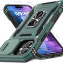 DEERLAMN Case for iPhone 16 Plus with Slide Camera Cover+Screen Protector (1 Pack), Rotated Ring Kickstand Military Grade Shockproof Protective Cover-Green
